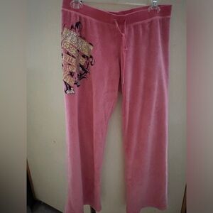 Juicy Couture Pink Velour Pants with Gold Embellishments
